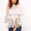 Blouses latest fashion design women clothing Beige High Neck Appliques Hollow Blouse
