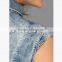 2015 new style picot buttons women ladies summer sleeveless jean jacket JXQ865
