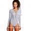 Women Multi-way Spandex Strip V-neck Long Sleeve Bodysuit MK-A6170