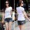 Fashion 100% cotton white women short-sleeved T-shirts only 1600PCS