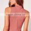 Pink Cut Out Mock Neck Zipper infront Sleeveless Bodysuit Cotton Blends Sexy Scoop Neck Sweater