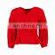 New Design Long Bell Sleeve Wrap Over Lady Top in Red