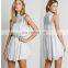 Ladies fashion sleeveless lace panel white dream dress, cotton dress for summer