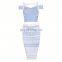 2016 Women's Rayon 2 Pcs Stretch Bandage Knee-length Bodycon Dress Blue