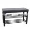Customized Black PVC Leather Luxury Shoe Rack Rectangle  Long Double Size Beach with Metal Frame