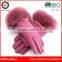 Helilai BSCI Factory Ladies Rabbit Fur Cuff Iphone Touch Wool Gloves With Bows on the Back Women Wool Gloves