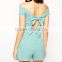 Dobby Off-shoulder Short Sleeve Bow Back Sexy Women Short Jumpsuit