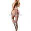 Lace Trimmed Halter Deep-V Cut Out Spandex Body Stocking