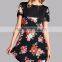 Wholesale Tunic Tops Black Floral Contrast Ladies Tunic Long for Women Custom Made in China