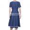 2016 Fashion Polka Dot Girls Party Dress Summer Casual Dark Blue Short Sleeve Women Wear Ladies dresses