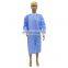 Blue medical lab coat with knit collar and cuff
