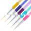 Classic Rhinestones Mental Handle Custom Logo Fine Thin Nylon Hair Nail Art Liner Painting Brush Set