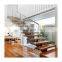 DIY stair kits glass railing timber tread straight staircases for villa