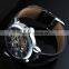 Mens fashion black leather skeleton mechanical watch WM430