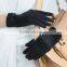 Ladies velveteen gloves with bow in black