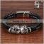 Fashion Multistrand Braided Genuine Leather Skull Magnetic Buckle Bracelet Wristband for Men Black