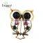 Christmas present mix color hollow alloy owl with crystal brooch jewelry