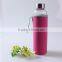 300ml/400ml/550ml eco-friendly glass sport water bottleswith sleeve and stainless steel lid ,glass jars