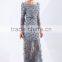 Glamorous Boat Neck Long Sleeve Handmade Flower Beaded Embroidered Evening Dress