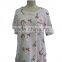 Floral Hand Embroidery Designs Round Collar Short Sleeve with Front Pocket Blouse Tunic Dress
