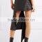 Wholesale Women Apparel Asymmetric Hem Dark-brown Checked Wool-twill Skirt(DQE0387SK)