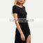 Rayon Black Short Sleeve Split Side Sheath Dress Polyester Spandex Plain Casual Short Dress