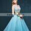 MGOO New Coming Popular Pageant Dress For Women Sky Blue Sheer V Neck Embroidery Floral Dress Evening Long 2260