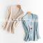 Women Rib Knit Leather Buckle Cashmere Cardigan with Pockets