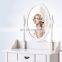 Vanity Makeup Table Set Dressing Table with Stool and Oval Mirror (White)