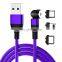 Wholesale 540 Rotation Magnet charging Phone 3in 1 1M Nylon Led Micro USB Type C Magnetic Charging Cable for phone