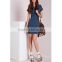Fashion Casual One Piece Eyelet Detail Dress Mid Blue