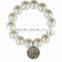 Monogrammed Silver Disc Pearls Stretch Bracelet
