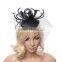 Women Fancy Feather Fascinator Hats Black Birdcage Veil Wedding Hats and Fascinators