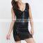 Women new sexy fashion black dress bodycon laser cut pattern dress