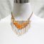 Newest Gold Multirow Goldtone & Orange Seed Bead Pendant Thickness Chain Triple Necklace2016 Fashion Style Wholesale