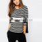 New Fashion Woolen Handmade Stripe Sweater Designs For Ladies Long Sleeves Asymmetric Pattern