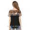 The new model fashion t-shirt cheetah print short sleeves splicing vintage chiffon t shirts for women