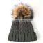 Myfur Removable Raccoon Fur Pom Pom Fashion Adult Wool Knit Hat