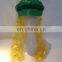 Fashion Curly Yellow Fake Hair Wigs with Attached Green Hat