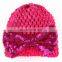 2017 new fashion Printed knitted children's baby hat Sequined bow hollow hat