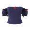 2025 summer new French pure style bow decoration love hollow one-line collar T-shirt top