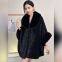 High-end solid color large fur collar shawl coat plush thickened warm medium length large size loose cape cardigan