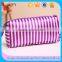 Wholesale stripe satin make up bag beautiful cosmetic pouch