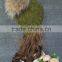 Green Color Girls Wool Knitting Hat with Real Raccoon Fur Pompoms Attached