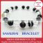 Hideyoshi Toyotomi, samurai bracelet, women bracelet, crystal quartz 12 mm with Black Agate, natural stone, Bead bracelet, Japan