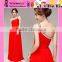 New Arrivals Elegant Red One Shoulder Bead Design Evening Dress Woman's Latest Sleeveless Bead Design Evening Dress