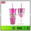 Eco-friendly 12 oz Bling bling band plastic wine cup with straw