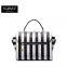 Striped Design Women Handbag Leather Tote Bag Lock Metal Buckle