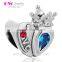 X356 925 Sterling Silver Royal Crown Charm Floating Letter Love Zircon Findings