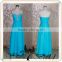RSE47 Floor Length Chiffon Turquoise Bridesmaid Dress With Rhinestones Neckline